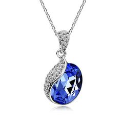 Wrapables Silver Plated Crystal Raindrop Necklace Blue Crystal Drop Necklaces, Blue Drop Necklaces For Party, Sapphire Teardrop Crystal Necklace, Sapphire Crystal Teardrop Necklace, Blue Crystal Drop Necklace, Blue Drop Necklace For Party, Raindrop Necklace, Barware Accessories, Lace Tape