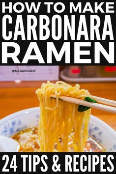 the cover of how to make carbonara ramen with chopsticks and noodles