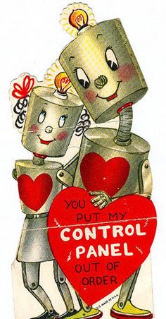 an image of two robots hugging each other with the caption control panel out of order