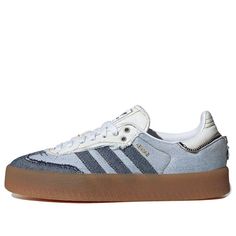 (WMNS) adidas x ATMOS Sambae 'Stacked Denim' II0001 Urban Denim Sneakers For Streetwear, Denim Sneakers With Rubber Sole For Streetwear, Urban Denim Blue Sneakers For Streetwear, Denim Blue Urban Sneakers For Streetwear, Denim Low-top Sneakers For Streetwear, Denim Blue Sneakers With Round Toe For Streetwear, Denim Blue Round Toe Sneakers For Streetwear, White Denim Sneakers For Spring, Sporty Denim Sneakers With Rubber Sole