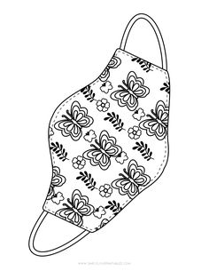 an oven mitt with flowers and leaves on it, drawn in black and white