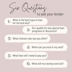 six questions to ask your lender for the best type of loan and why?