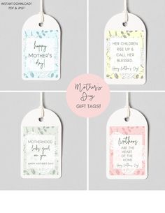 four tags with the words mother's day written on them