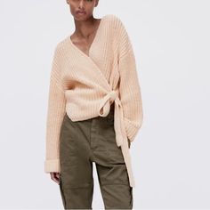 Zara Tied Wrap Cardigan Medium Chic Wrap Sweater For Spring, Chic Wrap Cardigan For Spring, Casual Wrap Sweater For Spring, Casual Spring Wrap Sweater, Wrap Sweater For Workwear In Spring, Spring Wrap Sweater For Workwear, Spring Wrap Sweater For Work, Brown Cardigan Sweater, Soft Knit Cardigan