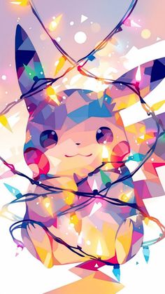 the pokemon character is surrounded by colorful lights