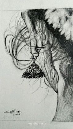 a drawing of a woman's head with a bell on it