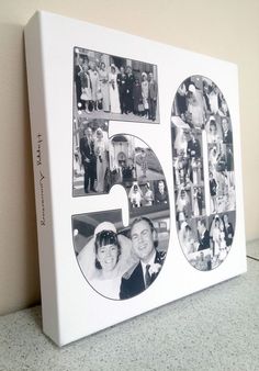 a white canvas with the number fifty five in black and white, has pictures of people on it