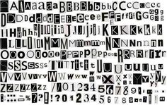 the alphabet is made up of letters and numbers in black and white, with different font styles