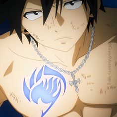 an anime character with tattoos on his chest