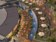 an artist's rendering of what the river will look like next to a shopping center