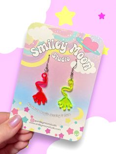 Thank you for shopping small at Smiley Moon! All items are handmade in-house by me. :')  Read below for some more info- I appreciate you!! All earring findings are stainless steel. Each earring is laser cut and hand-painted with love in small batches or are made-to-order, so please allow for slight variations. THANK YOU FOR SHOPPING SMALL! ❤  Acrylic may have slight imperfections due to the nature of the laser and material used. Color variations may differ based on the settings and viewing abilities of your device. If the design has a printed pattern, pattern may vary slightly.  Please visit the FAQ page on my website, smileymoonstudio.com for important information regarding taking care of your jewelry, shipping, etc. Please reach out if you have any questions! I will answer ASAP :) I appr Glowforge Acrylic Earrings, Laser Cut Earrings Acrylics, Acrylic Earrings Laser Cut, Silly Earrings, Shrinky Dink Earrings, Crazy Earrings, 3d Pokemon, Hand Earrings, Plastic Earrings