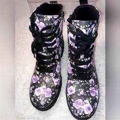 Call New Combat Boots Purple Floral Design Throughout Size 9 Brand New Purple Round Toe Boots For Spring, Casual Purple Boots For Fall, Trendy Purple Boots For Spring, Trendy Purple Lace-up Boots, Purple Lace-up Boots For Spring, Casual Purple Boots For Spring, Purple Synthetic Boots For Spring, Trendy Purple Ankle-high Boots, Purple Synthetic Spring Boots