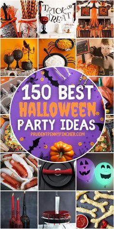 a collage of halloween party items and decorations