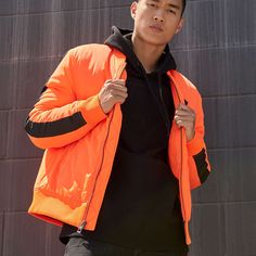 Brand New With Tag Style: #M93l55r0370 Stand Out In This Padded Nylon Bomber Jacket, Complete With Embroidered Japanese Characters On The Back, A Rubberized Triangle Patch At The Front, And Contrasting Panels Down The Sleeves. Zip Front Closure. 100% Polyester Machine Wash Spring Outdoor Outerwear With Reflective Details, Casual Orange Nylon Windbreaker, Nylon Long Sleeve Outerwear With Reflective Details, Long Sleeve Nylon Outerwear With Reflective Details, Casual Orange Nylon Outerwear, Urban Orange Long Sleeve Outerwear, Orange Nylon Outerwear For Fall, Orange Nylon Long Sleeve Windbreaker, Orange Long Sleeve Nylon Windbreaker