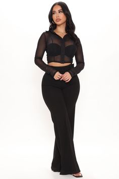 Available In White, Black, And Pink. Sheer Mesh Top Long Sleeve Collar Button Down Cropped Stretch Self: 95% Nylon 5% Spandex Contrast: 68% Polyester 29% Rayon 3% Spandex Imported | As You Sheer Mesh Shirt in Black size 1X by Fashion Nova Sheer Bodysuit Outfit, Mesh Top Long Sleeve, High Waisted Dress, Stephanie Rao, Sheer Pants, High Waisted Dress Pants