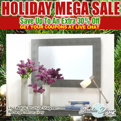 an advertisement for holiday mega sale with flowers in vases