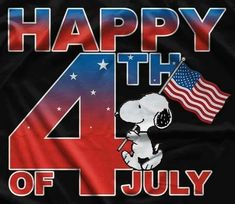 a black t - shirt with the number four and a cartoon dog holding an american flag