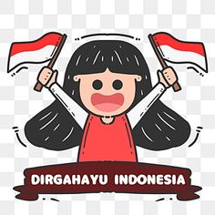 a girl holding two red flags with the words,'dragonayu indonesia '