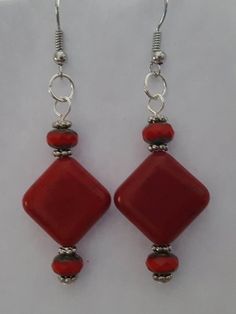 Brick Red Urban Funky Beaded Dangle Earrings With Silver Detail - Etsy New Zealand Red Sterling Silver Beaded Earrings, Red Beaded Earrings With Large Beads, Red Beaded Drop Earrings With Large Beads, Red Sterling Silver Beaded Earrings Gift, Red Beaded Sterling Silver Earrings, Red Sterling Silver Nickel-free Beaded Earrings, Red Adjustable Beaded Earrings For Pierced Ears, Nickel-free Red Beaded Sterling Silver Earrings, Red Bohemian Earrings With Large Beads