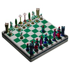 a large chess board with pieces on it