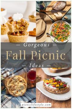 various fall picnics and desserts with text overlay that reads gorgeous fall picnic ideas