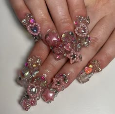 Gyaru Acrylic Nails, Nail Ideas Gyaru, Nail Inspo Gyaru, Decora Nails, Chunky Nails, Easy Nail Polish, Gyaru Nails Charms, Gyaru Nails, Gyaru Press On Nails