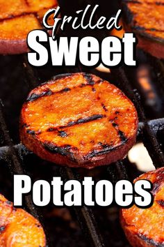 grilled sweet potatoes on the grill with text overlay