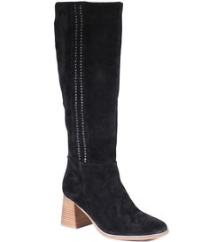 From Diba True&#x2C; the Mar Velus Suede Block Heel Tall Boots feature:Suede upperSquare toeDecorative whipstitch detailInside zipper closureFabric liningSynthetic outsoleApprox. 15.25" boot shaft heightApprox. 15" boot shaft circumferenceApprox. 2.75" stacked block heelImported. Heel Tall Boots, Suede Block Heels, Dillard's, Tall Boots, Boot Shoes Women, Block Heels, Bootie Boots, Fashion Shoes, Shoe Boots