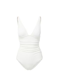 Our french cup Niki One Piece features a deep plunge-neckline, adjustable back straps, and flattering shirring at the front waist. Power compression mesh lining at the front lower torso ensures comfort and a flattering fit, while the timeless silhouette makes it a favorite for years to come. This style is cut from a textured and recycled fabric that offers SPF50+ protection.  Color: Ivory Fabric: 88% Recycled Repreve® Nylon 12% Spandex Certified UPF50+  Fully lined Adjustable back straps Removab French Cup, Ivory Fabric, Deep Plunge, Cute Bathing Suits, Soft Bra, Plunge Neckline, Pearl Jewellery Earrings, Fine Jewelry Gift, June Birth Stone