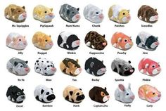 the stuffed animals are all different colors and sizes, but one is for each animal