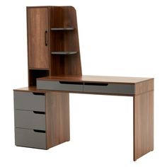 an office desk with two drawers and a cabinet