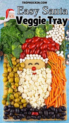 an easy santa veggie tray with vegetables and olives