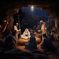 a nativity scene with the birth of jesus