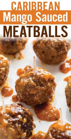 the meatballs are covered in sauce and have toothpicks sticking out of them