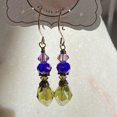 Crafterd Entirely In Sterling Silver, Artisan Earrings. Czech Glass Faceted Earrings For Gifts, Faceted Czech Glass Earrings As Gift, Multicolor Faceted Earrings For Gift, Handmade Purple Crystal Earrings, Trendy Jewelry Ideas, Chip Bead Jewelry, Swarovski Crystal Drop Earrings, Artisan Earrings, Button Jewelry