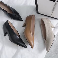 women Genuine Leather shoes cow leather Sheep suede spike heels pointed toe women pumps professional office career Leg Game, Noriker Horse, Ella Shoes, Moda Kimono, Feminine Shoes, Womens Low Heels, Basic Heels, Professional Office, Fashion Shoes Sneakers