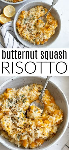 two bowls filled with butternut squash risotto