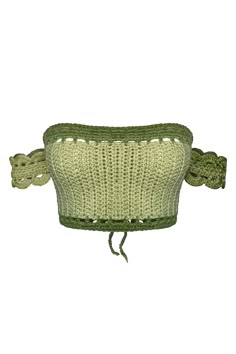 a green crocheted crop top with ruffles