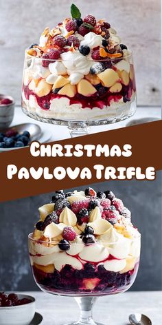 christmas pavlova trifle with berries and whipped cream