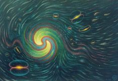 an abstract painting with swirls and bubbles