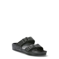 Slip into comfort and style with No Boundaries Slide Sandals! These lightweight sandals feature a molded footbed and double buckle design for a secure and comfortable fit. Perfect for everyday wear, they effortlessly pair with a variety of outfits, from shorts and skirts to jeans and everything in between. With their easy slip-on design, you can be out the door in no time, ready to tackle whatever your day has in store. Plus, you can only find these stylish sandals at Walmart, so don't miss out! Black Double Strap Footbed Sandals With Textured Footbed, Casual Black Double Strap Footbed Sandals, Comfortable Black Footbed Sandals With Buckle Closure, Black Slides With Adjustable Strap, Black Double Strap Slides With Adjustable Strap, Black Open Toe Slides With Buckle Closure, Black Synthetic Sport Sandals With Buckle Closure, Comfortable Black Slides With Buckle Closure, Black Adjustable Slides With Buckle Closure