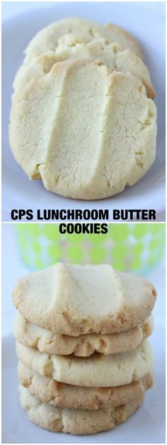 three different images of cookies with the words, crispy lemon butter cookies on them