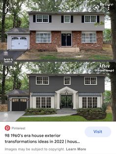 the before and after pictures of a house with two garages on each side, one in