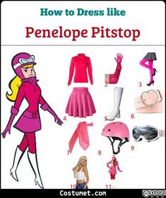 the costume guide for how to dress like penelope pistop from barbie