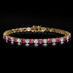 Ross-Simons - 7.25ct t. w. Ruby, 5.60ct t. w. Lab Grown Diamond Tennis Bracelet. 8". An RS exclusive. Treat yourself to a unique blend of lab-grown diamonds and mined precious gemstones at an incredible value. Our gorgeous tennis bracelet features an eye-catching alternation of 7.25 ct. t. w. round rubies and 5.60 ct. t. w. round brilliant-cut lab-grown diamonds. Finely crafted in polished 14kt yellow gold. Lab-grown diamonds are identical to mined diamonds according to their optical, physical a Ruby Tennis Bracelet In Yellow Gold For Anniversary, Anniversary Ruby Tennis Bracelet In Yellow Gold, Formal Ruby Gemstone Tennis Bracelet, Luxury Yellow Gold Ruby Tennis Bracelet, Red Ruby Gemstone Tennis Bracelet, Physical And Chemical Properties, Jewellery Design Sketches, Pure Design, Figure 8