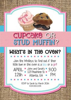 Cupcake or Stud Muffin Gender Reveal Invitation, Printable Party Invitation | 5x7 | Print at home | Gender Reveal | Digital File At Home Gender Reveal, Home Gender Reveal, Stud Muffin, Party Invitations Printable, 5x7 Print