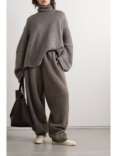 THE ROW Erci oversized alpaca and silk-blend turtleneck sweater | NET-A-PORTER Luxury Fall Sweater For Layering, Heavy Sweater Women, Arket Cashmere Roll Neck, Oversize Wrap Sweater, Oversized Wool Sweaters, Chunky Grey Turtleneck Sweater, Long Sweater Knit, Knit Sweater Gray, Cozy Wool Sweater With Soft Texture