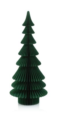 a green paper christmas tree on a white background