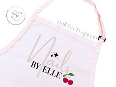 an apron with the words mail by ellen written on it and cherries in black ink