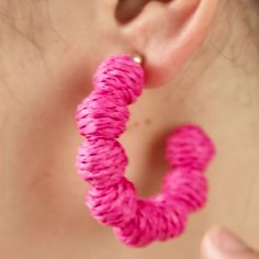 Wicker Bohemian Earrings Made Of Durable Hot Pink Rattan. Available In Other Colors And Sizes, Listed Separately. * See Last Pic For A Preview More Raffia , Rattan And Wicker Accessories In My Closet / Shop Most Of My Other Earrings Are Dangle Types That Can Be Upgraded To Solid Sterling Silver Or 14k Gold Filled Wires So If You Have Sensitive Ears Like Me, Check My Other Items For That Type. I Have A Background In Jewelry Design In Nyc And I Buy My Ear Wires From A Legitimate Metal Source Jewel Summer Party Woven Earrings, Spring Woven Earrings, Chic Woven Summer Jewelry, Chic Summer Woven Jewelry, Trendy Woven Earrings, Chic Adjustable Hoop Earrings For Summer, Summer Woven Jewelry, Casual Hoop Earrings For Beach, Casual Hoop Earrings For The Beach